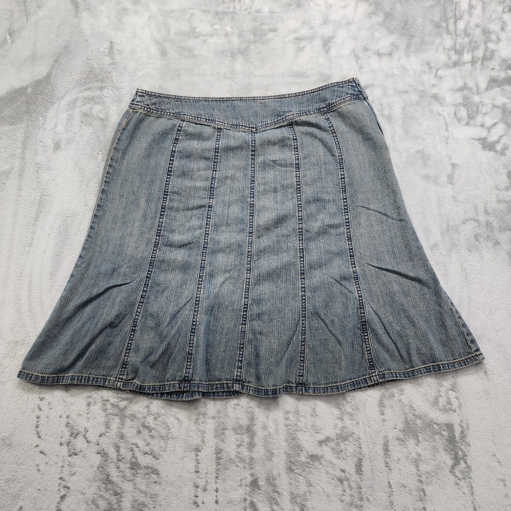 Vintage Sigrid Olsen Skirt Womens 14 Blue Denim Paneled Flared Hem Western Boho